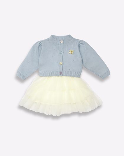 Sweet Light Blue Cardigan & Tulle Tutu Dress Set