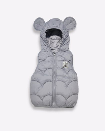 Cozy Grey Bear Hooded Puffer Vest for Kids (Unisex)